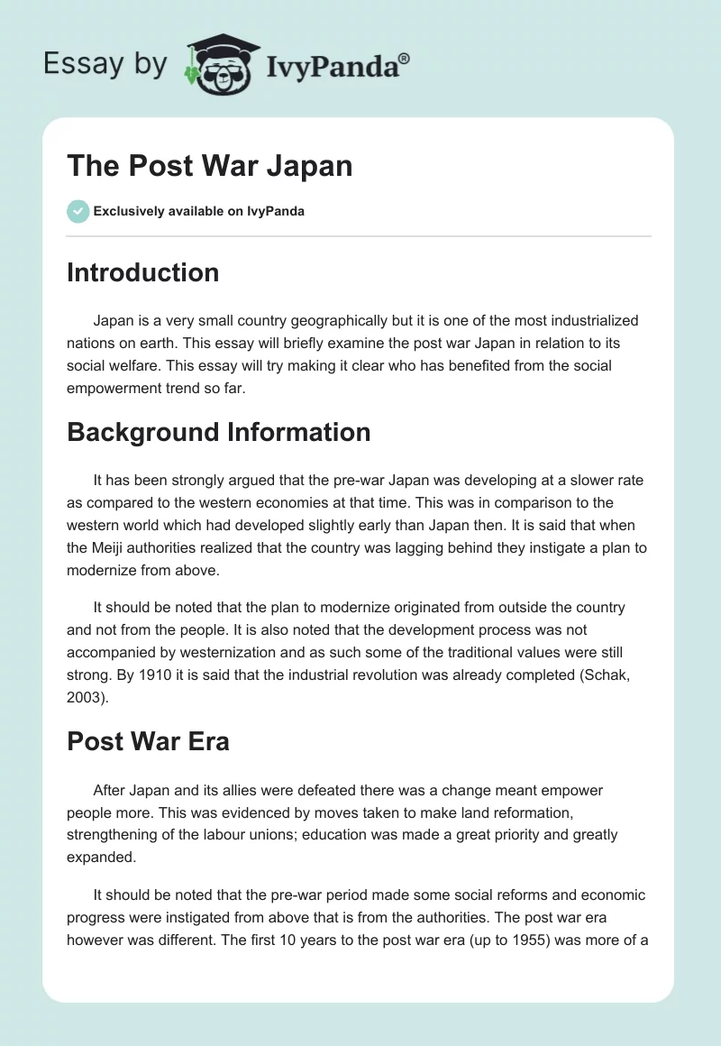 The Post War Japan. Page 1