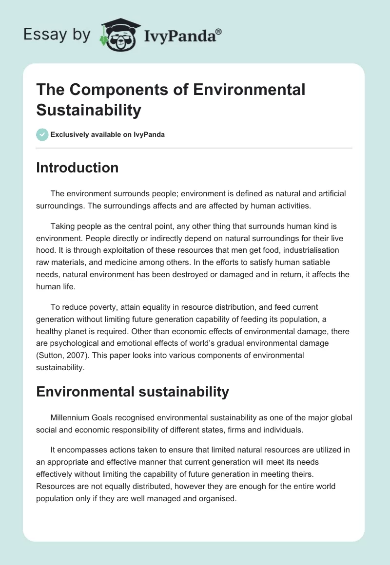 The Components of Environmental Sustainability. Page 1