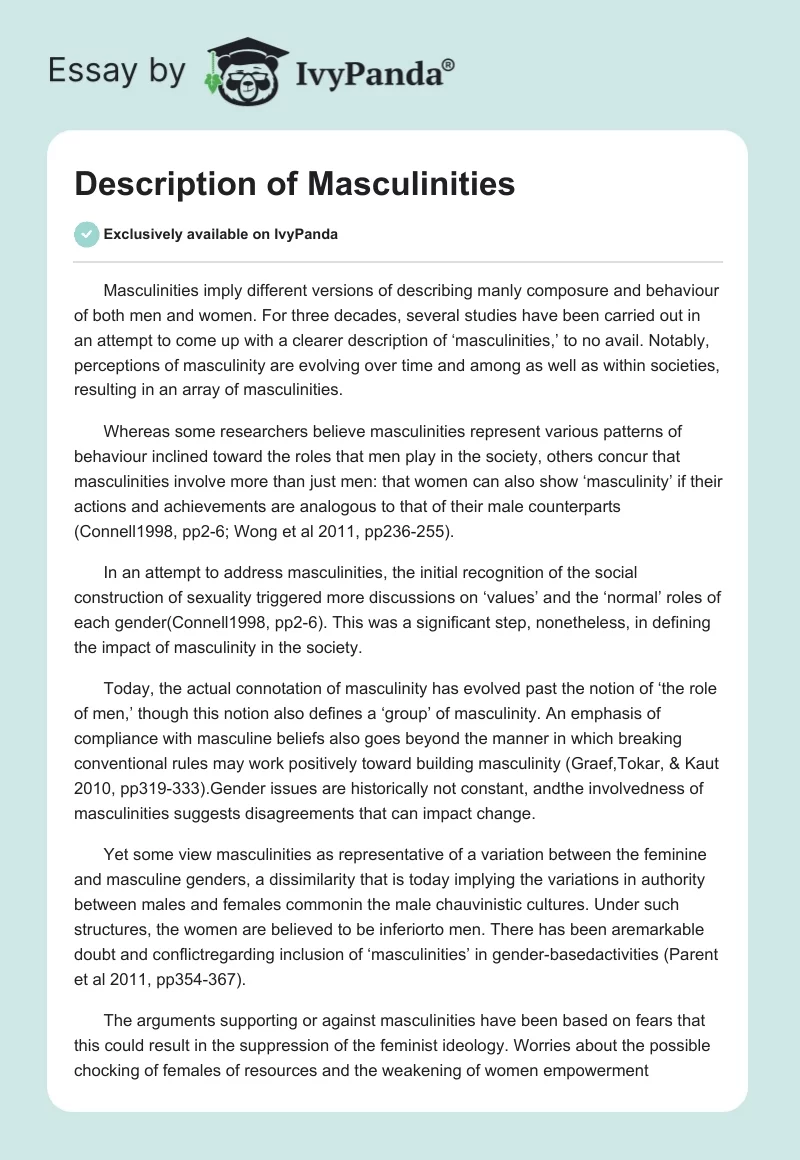 Description of Masculinities. Page 1