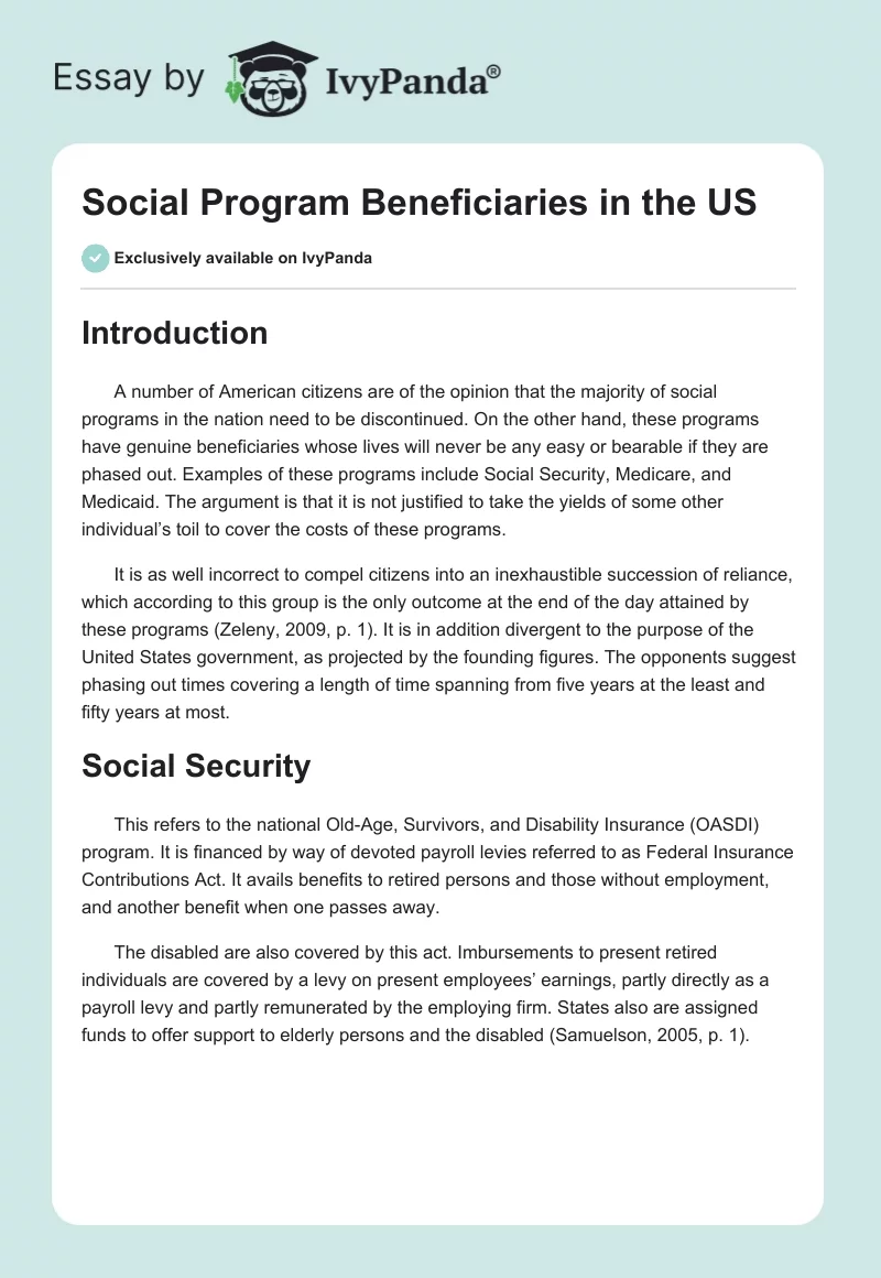 Social Program Beneficiaries in the US. Page 1