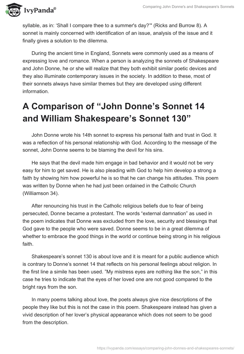 Comparing John Donne's and Shakespeare's Sonnets. Page 2