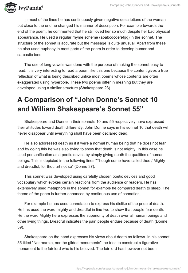 Comparing John Donne's and Shakespeare's Sonnets. Page 3