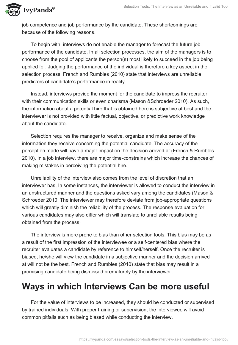 Selection Tools: The Interview as an Unreliable and Invalid Tool. Page 2