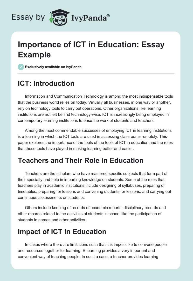importance of ict in education essay brainly