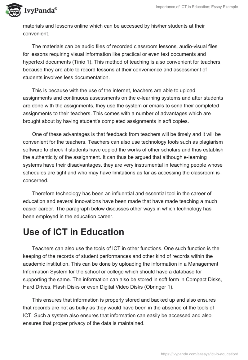 Importance Of ICT In Education ICT Essay Example