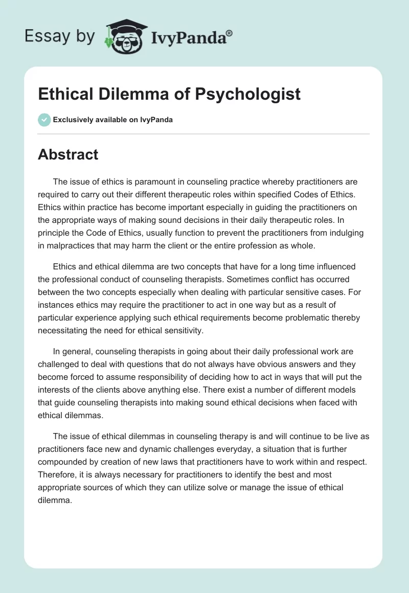 Ethical Dilemma of Psychologist. Page 1