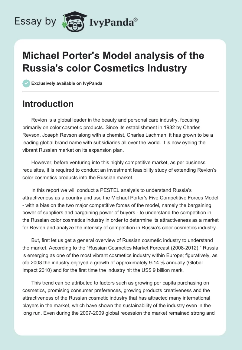 Michael Porter's Model Analysis of the Russia's Color Cosmetics Industry. Page 1