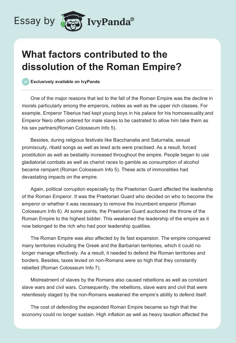 What Factors Contributed to the Dissolution of the Roman Empire?. Page 1