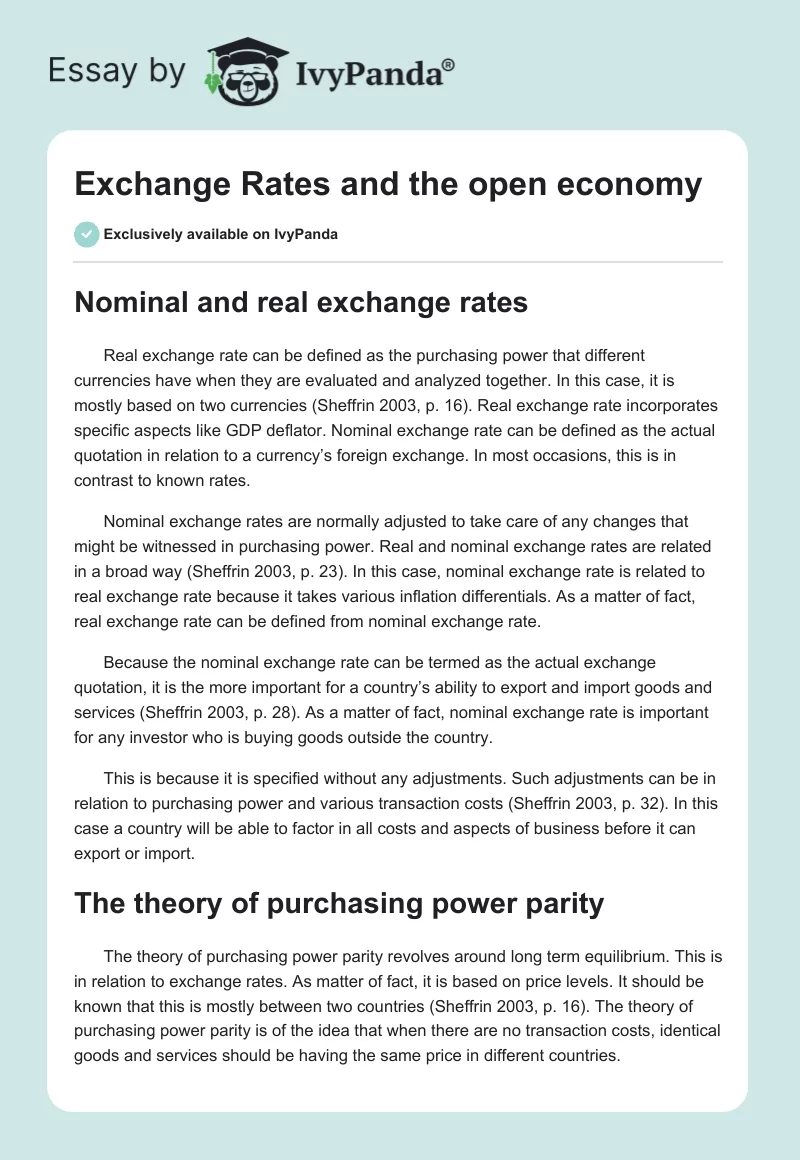 Exchange Rates and the open economy. Page 1