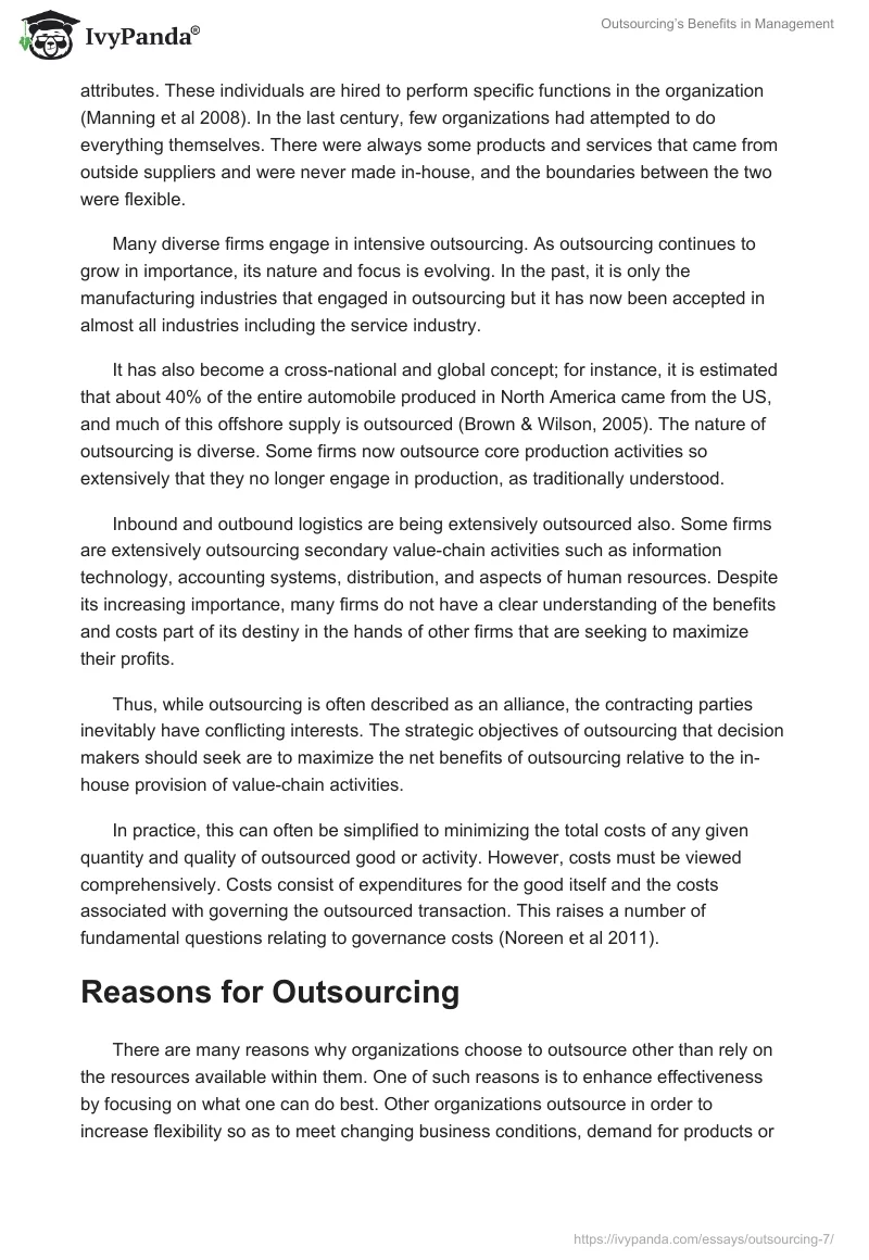 Outsourcing’s Benefits in Management. Page 2