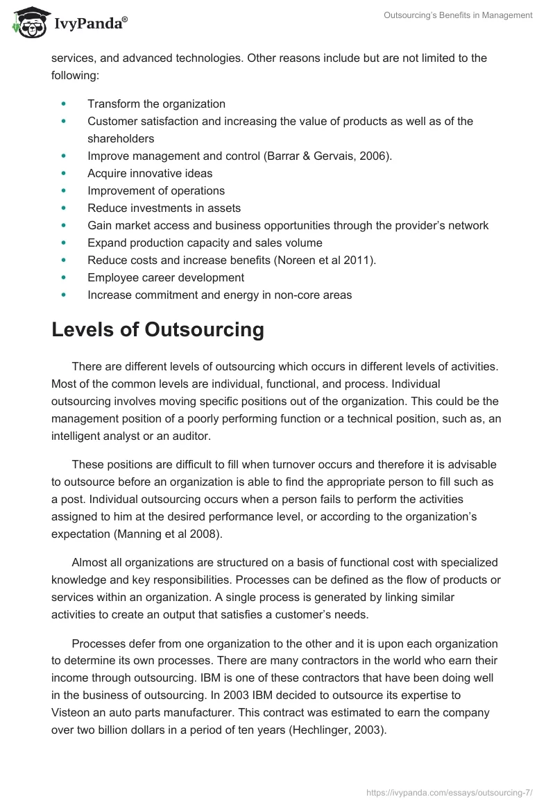 Outsourcing’s Benefits in Management. Page 3