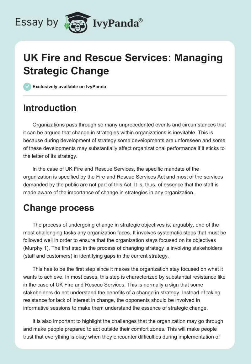 UK Fire and Rescue Services: Managing Strategic Change. Page 1
