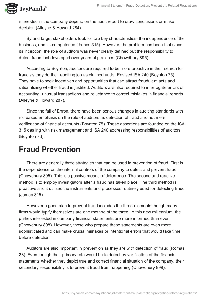 Financial Statement Fraud-Detection, Prevention, Related Regulations. Page 2