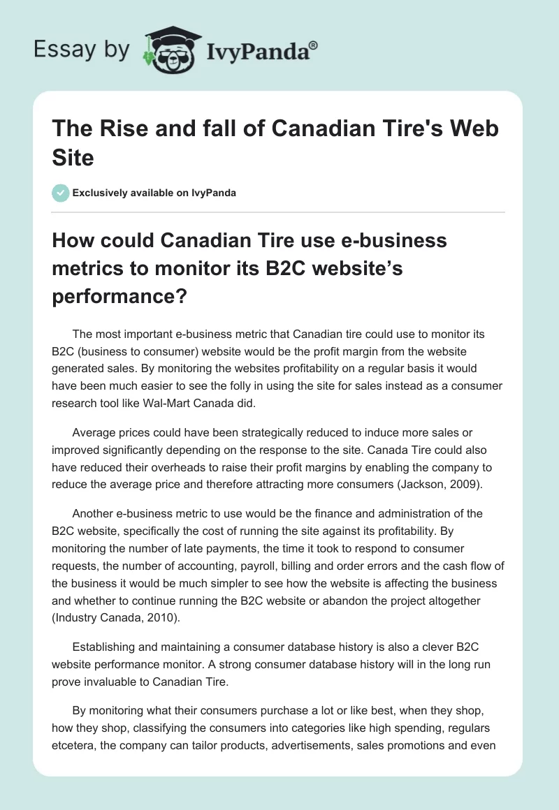 The Rise and Fall of Canadian Tire's Web Site. Page 1