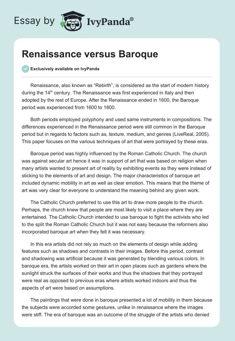Renaissance Versus Baroque. Page 1