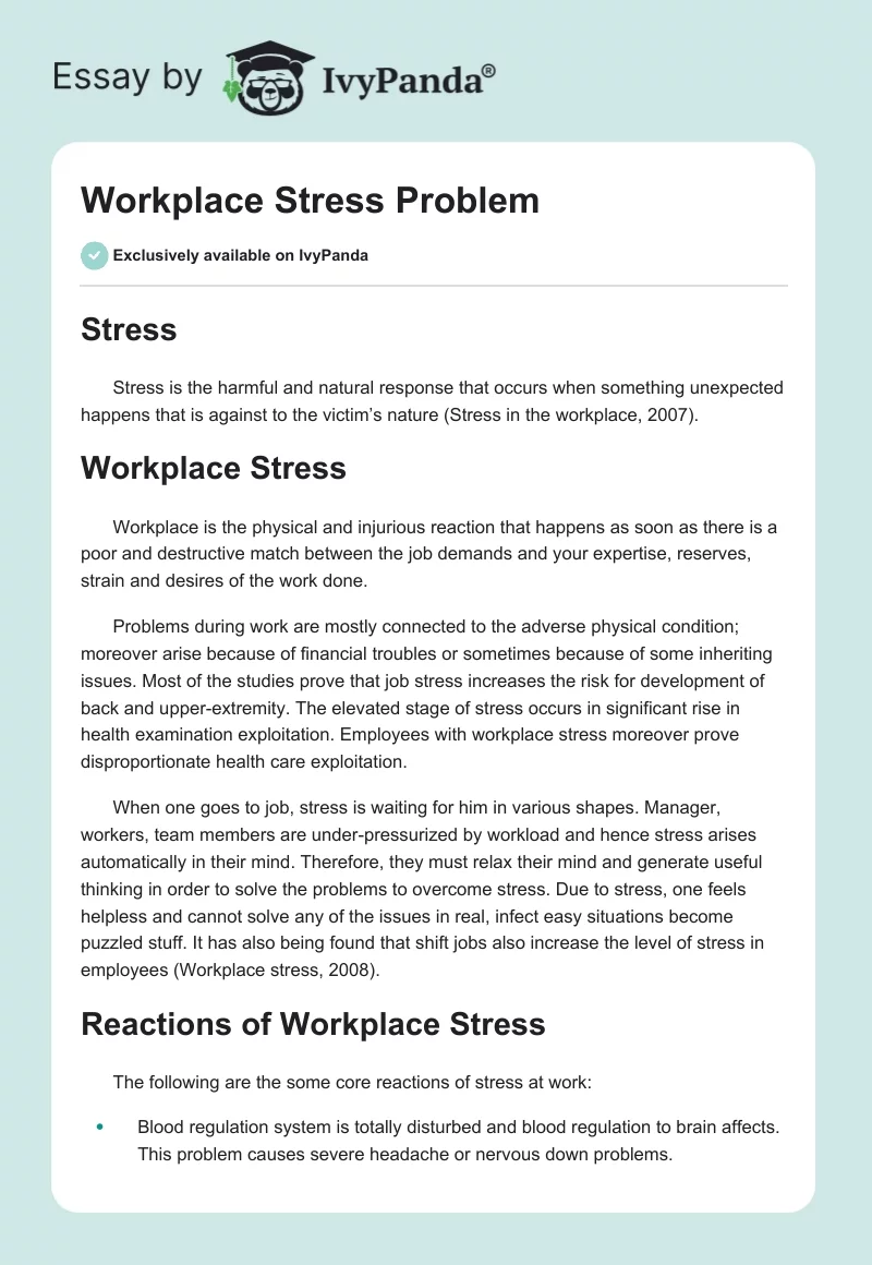 Workplace Stress Problem. Page 1