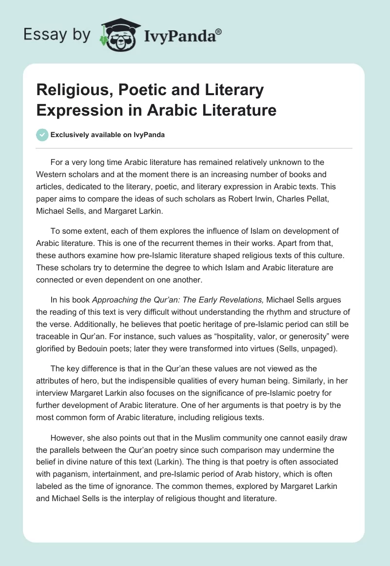 Religious, Poetic and Literary Expression in Arabic Literature. Page 1