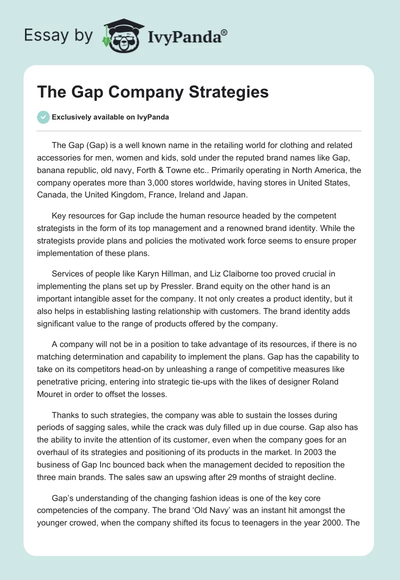 The Gap Company Strategies. Page 1