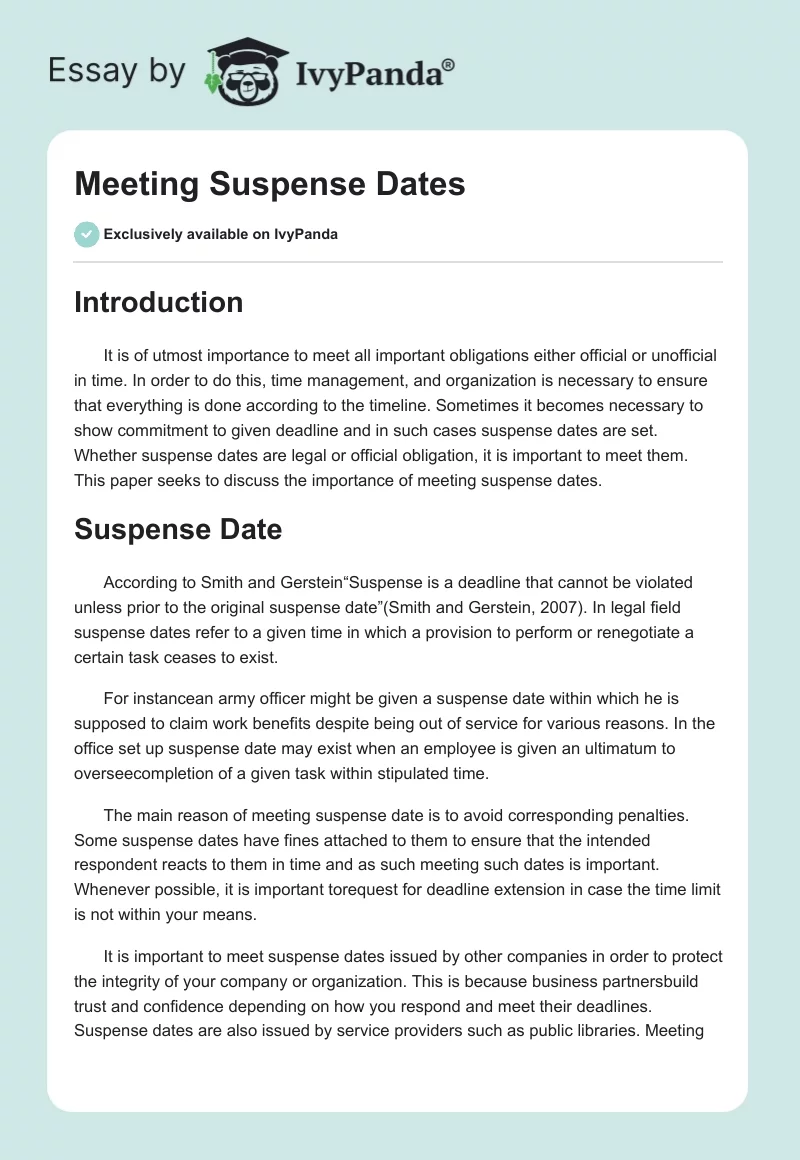 Meeting Suspense Dates. Page 1