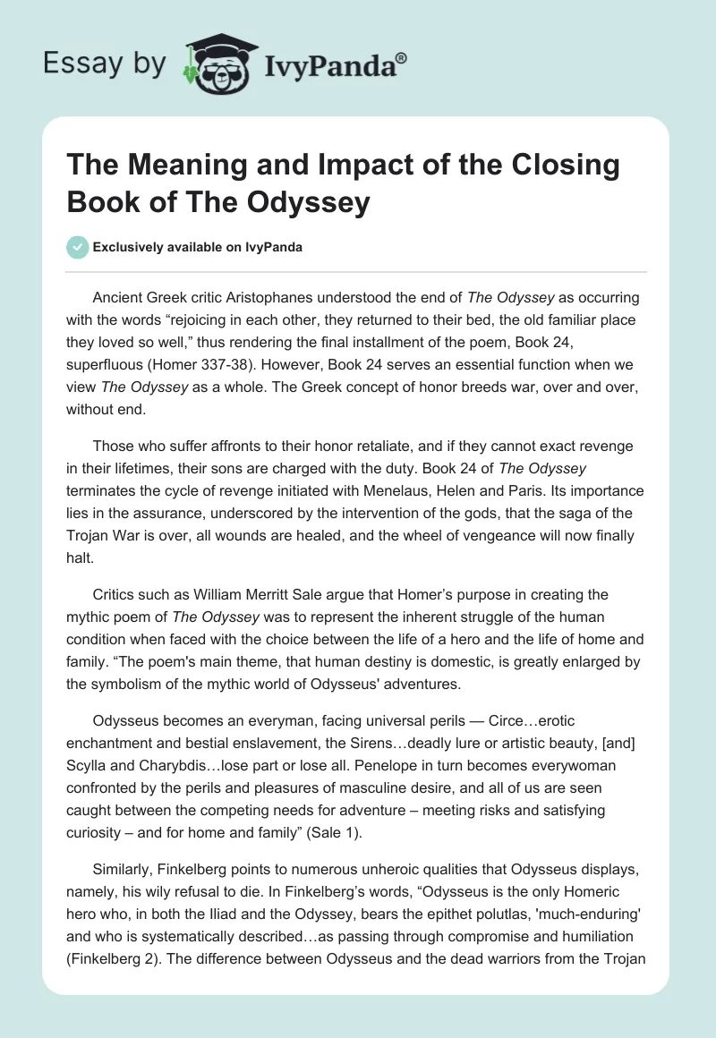 The Meaning and Impact of the Closing Book of The Odyssey. Page 1