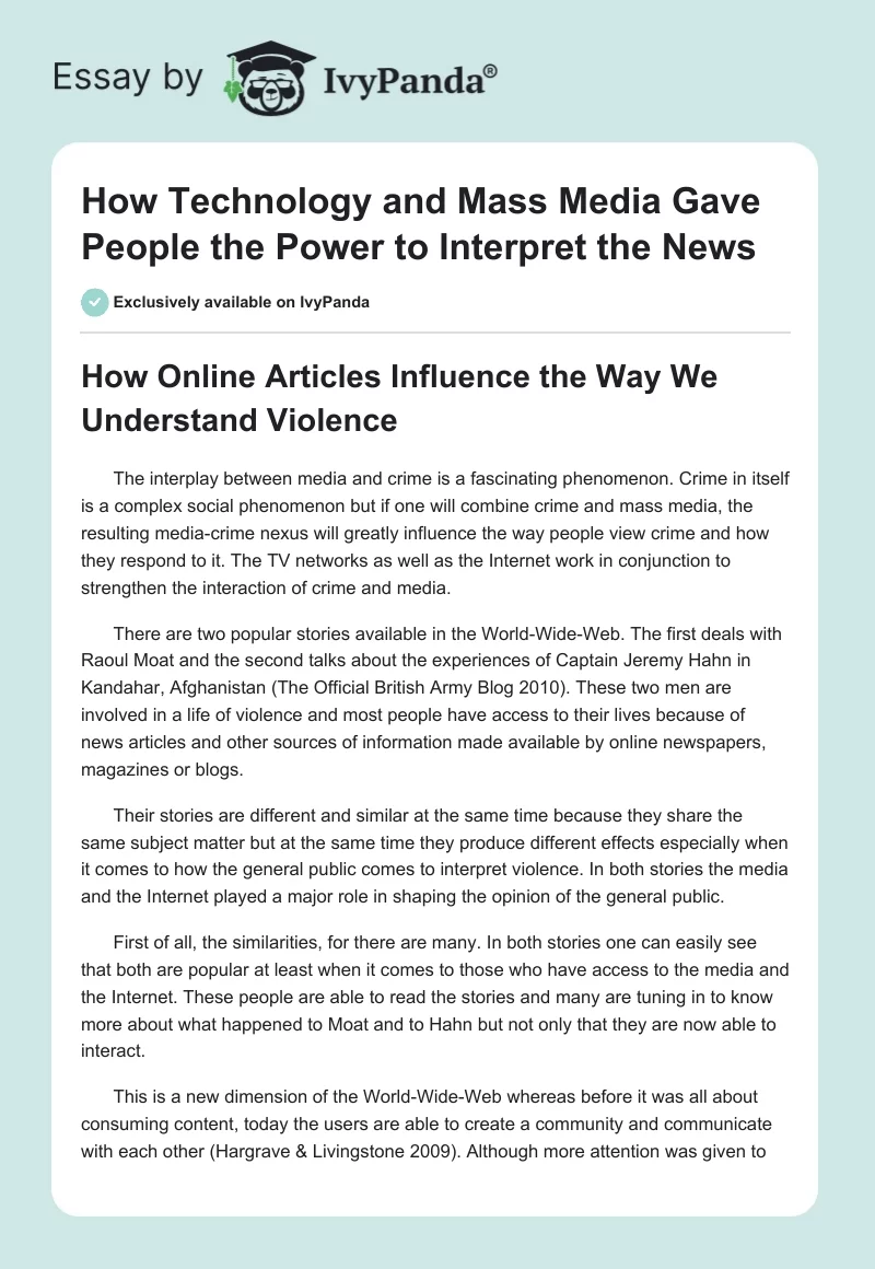 How Technology and Mass Media Gave People the Power to Interpret the News. Page 1