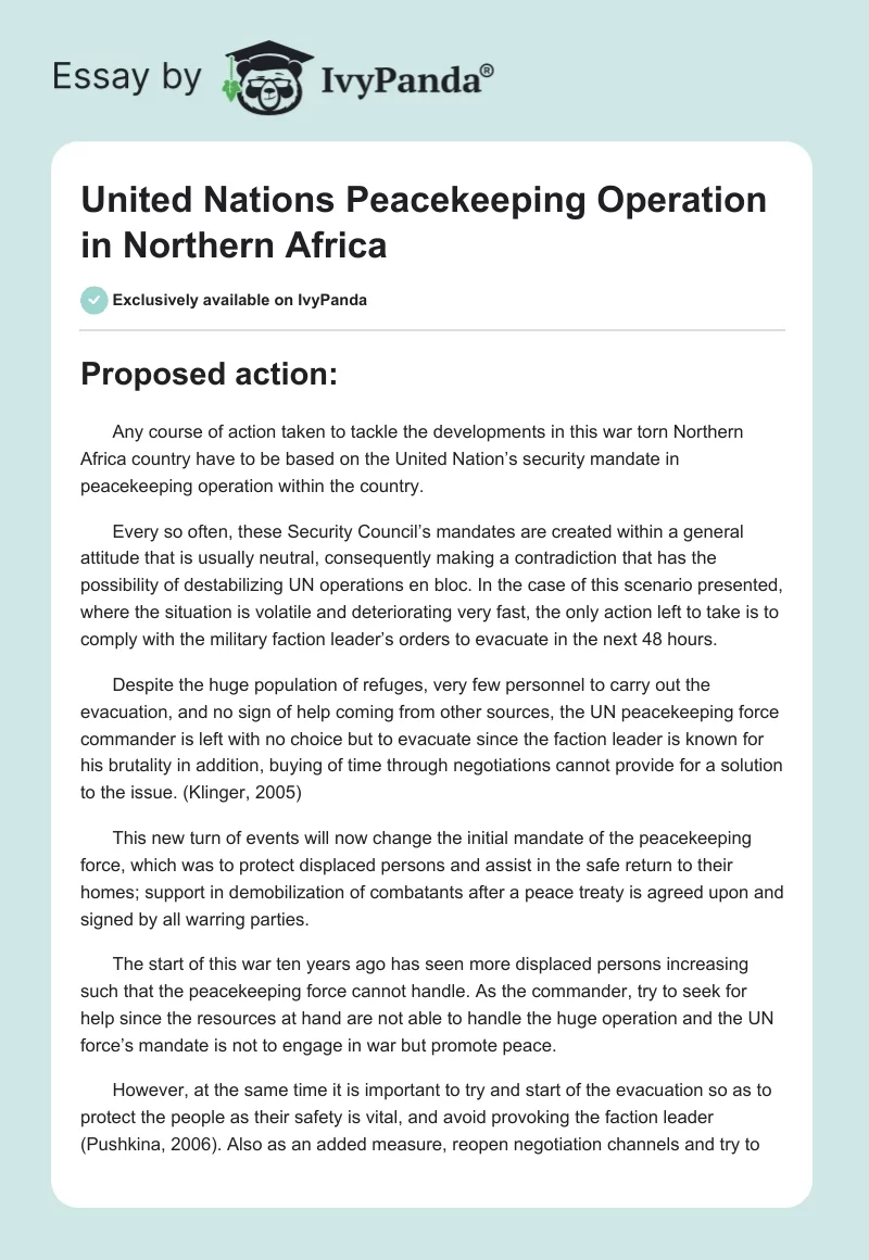 United Nations Peacekeeping Operation in Northern Africa. Page 1