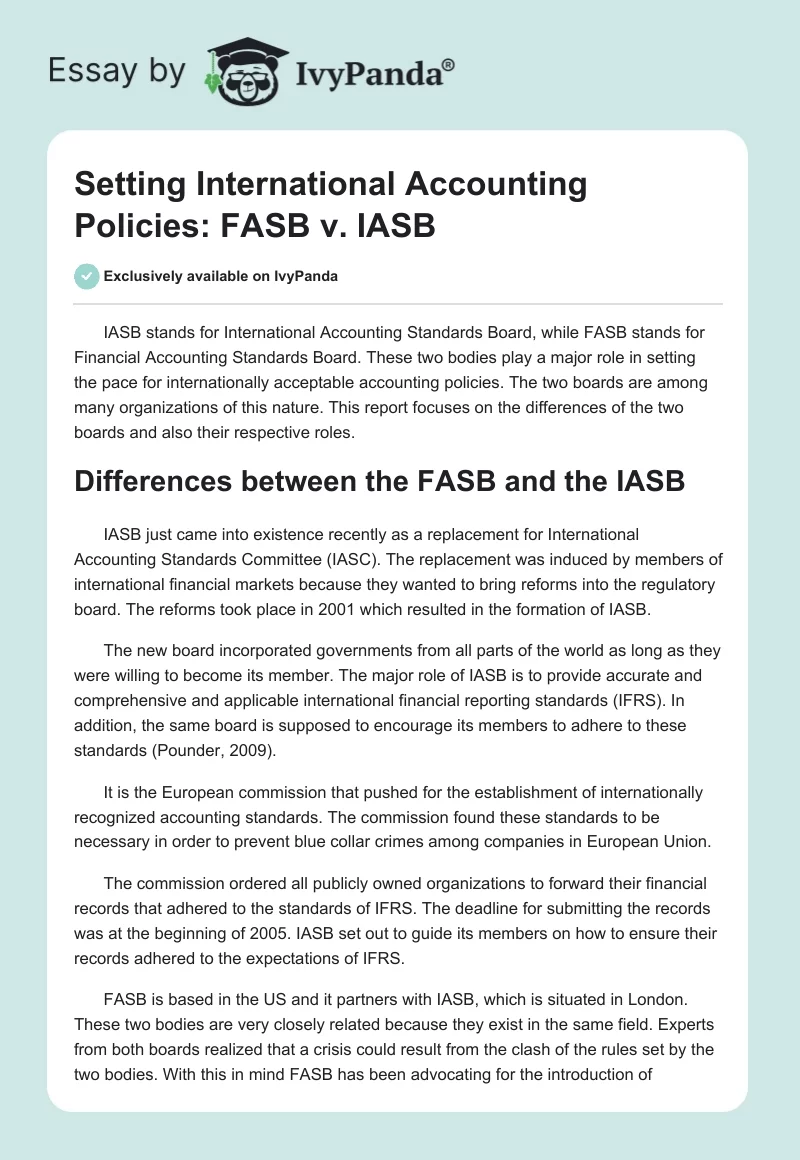 Setting International Accounting Policies: FASB vs. IASB. Page 1
