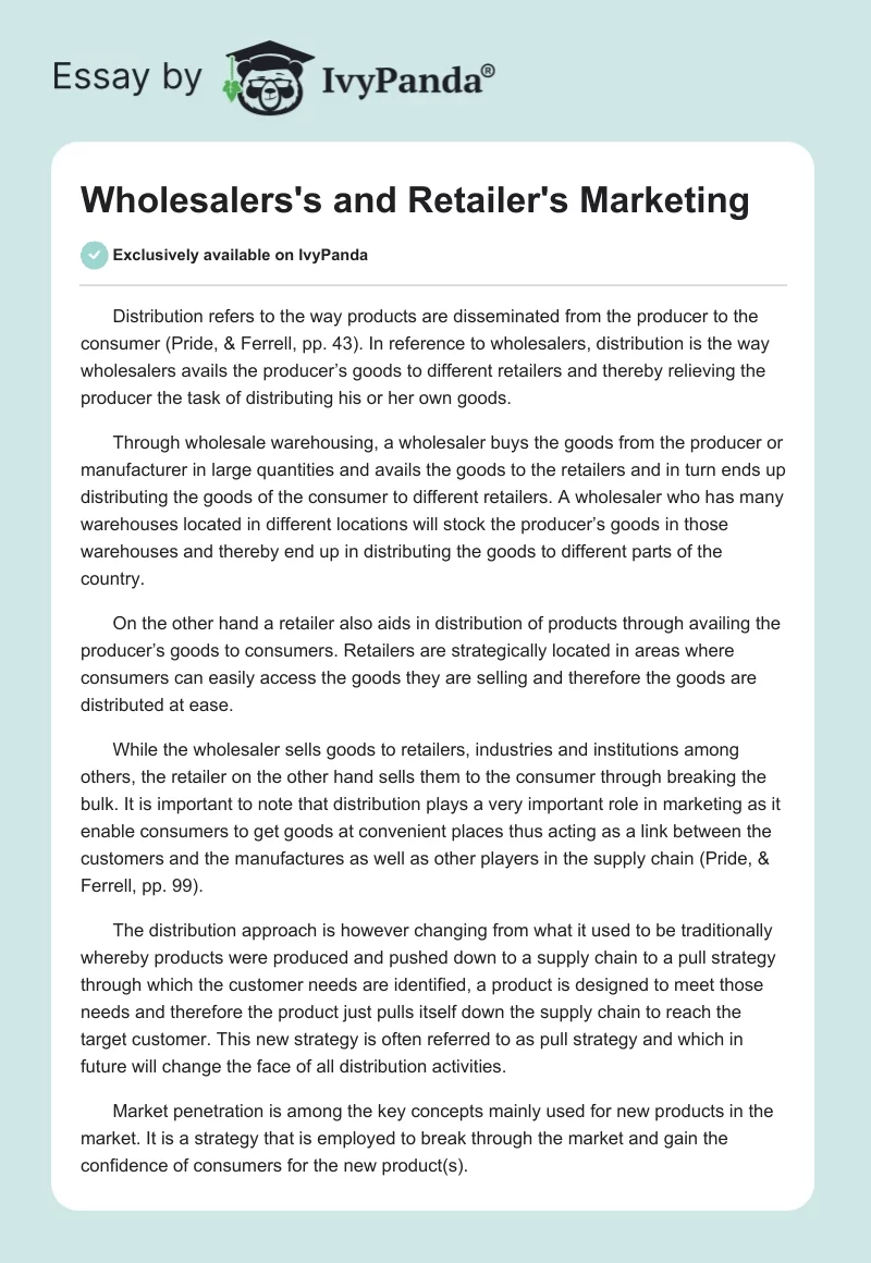 Wholesalers's and Retailer's Marketing. Page 1