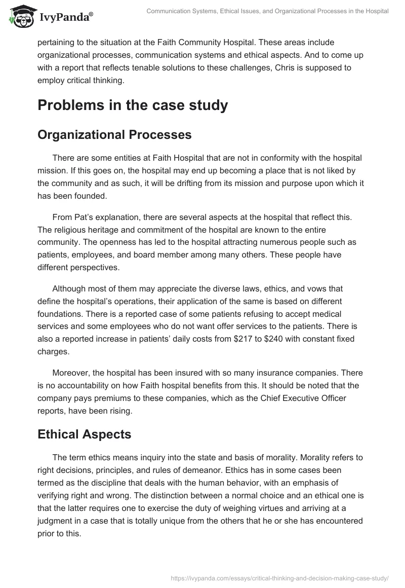 Communication Systems, Ethical Issues, and Organizational Processes in the Hospital. Page 2