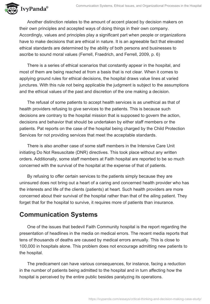 Communication Systems, Ethical Issues, and Organizational Processes in the Hospital. Page 3