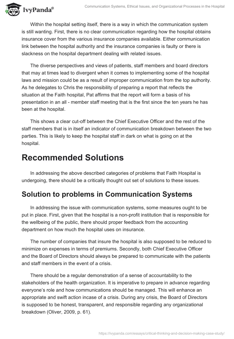 Communication Systems, Ethical Issues, and Organizational Processes in the Hospital. Page 4