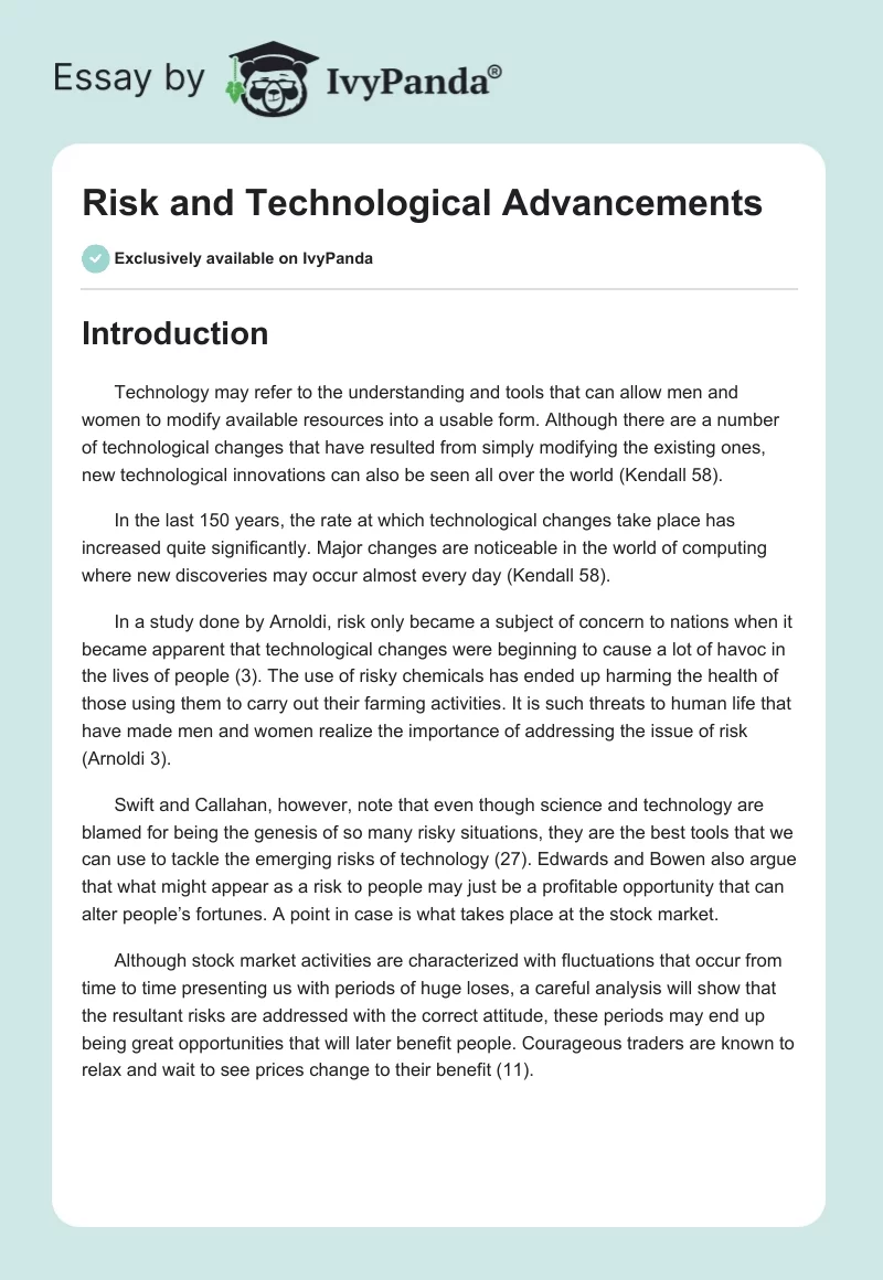 Risk and Technological Advancements. Page 1