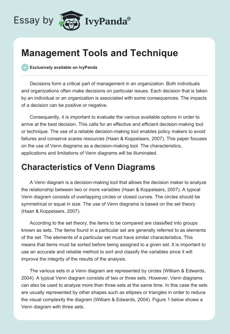 Management Tools and Technique. Page 1