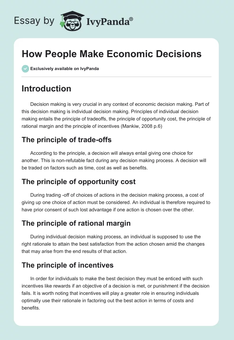 How People Make Economic Decisions. Page 1