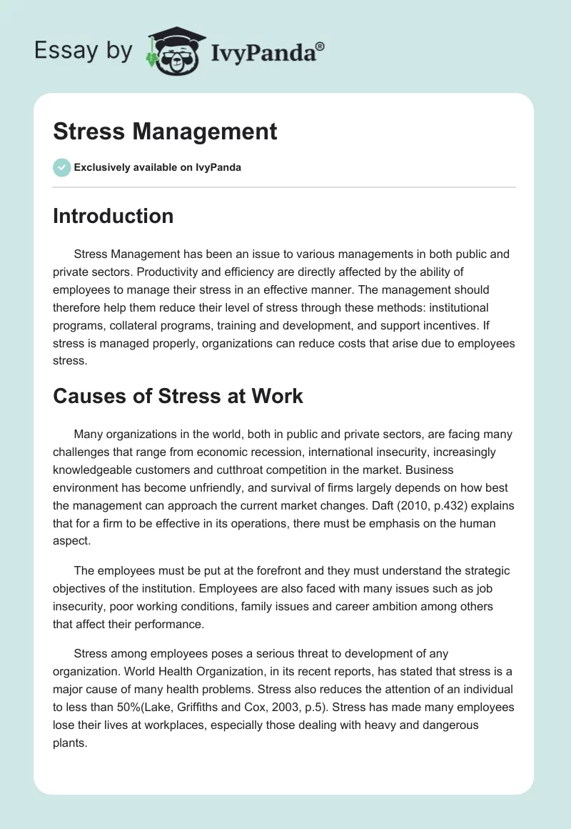 Stress Management. Page 1