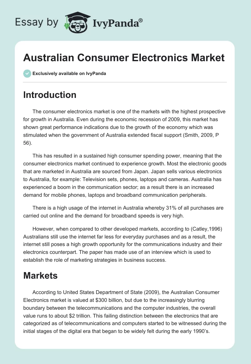 Australian Consumer Electronics Market. Page 1