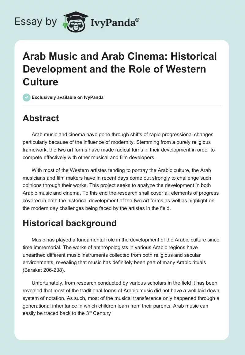 Arab Music and Arab Cinema: Historical Development and the Role of Western Culture. Page 1