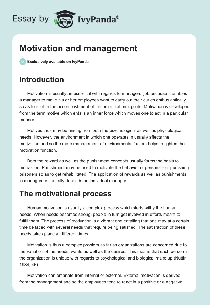 Motivation and Management. Page 1