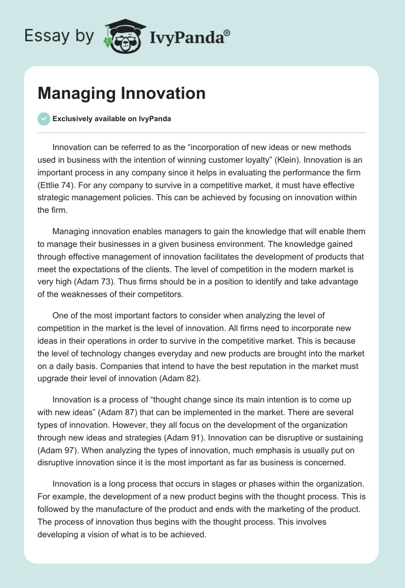 Managing Innovation. Page 1