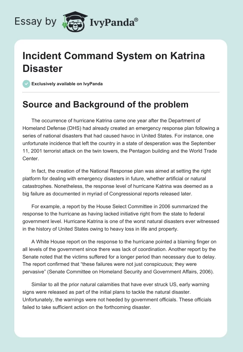 Incident Command System on Katrina Disaster. Page 1