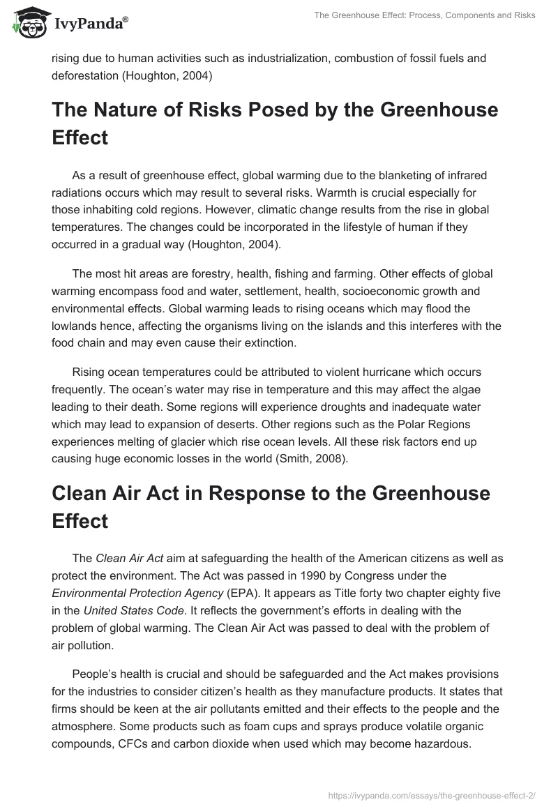 The Greenhouse Effect: Process, Components and Risks. Page 2