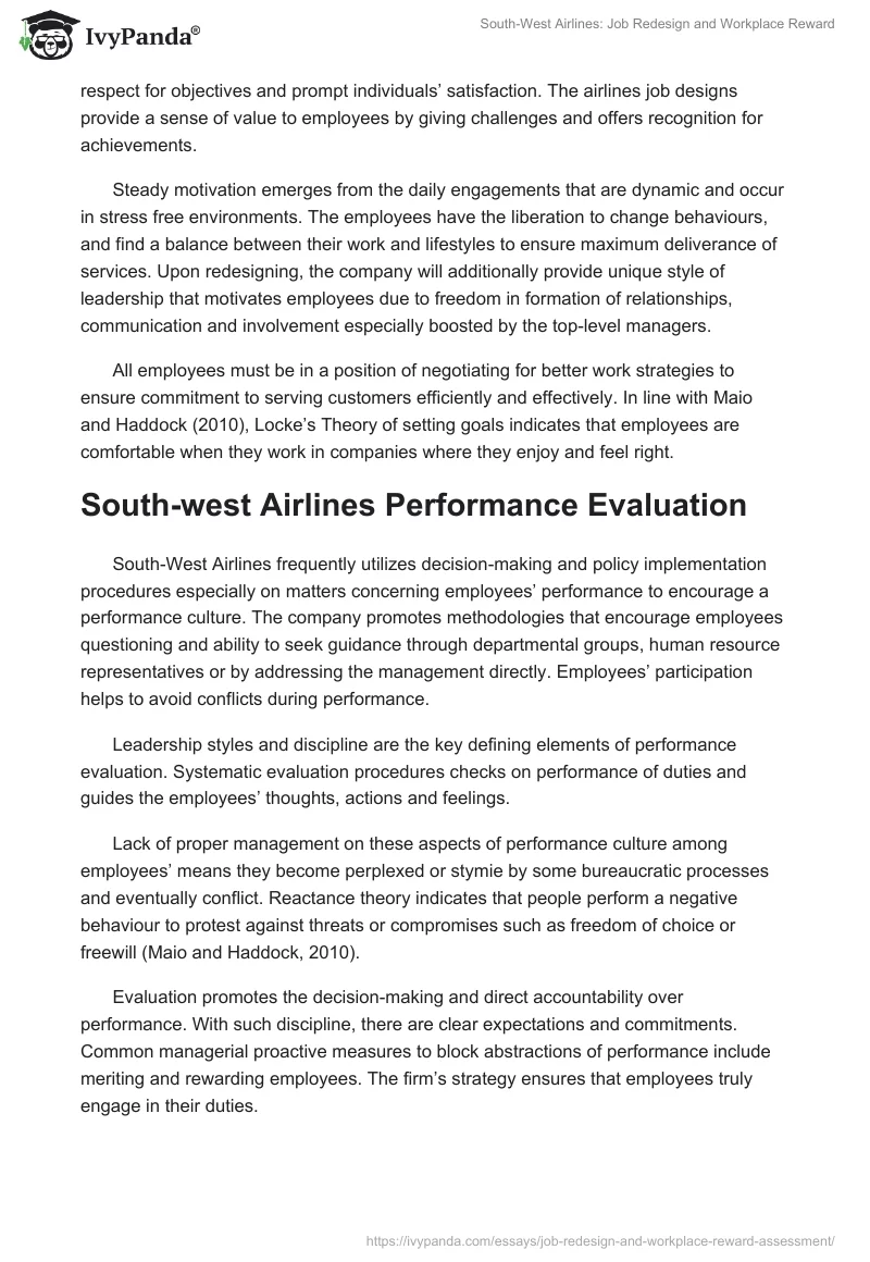 South-West Airlines: Job Redesign and Workplace Reward. Page 3