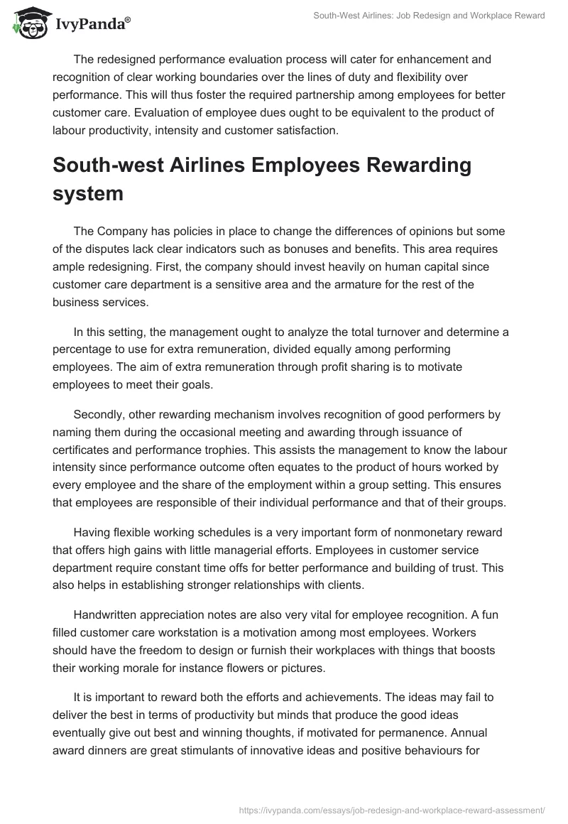 South-West Airlines: Job Redesign and Workplace Reward. Page 4