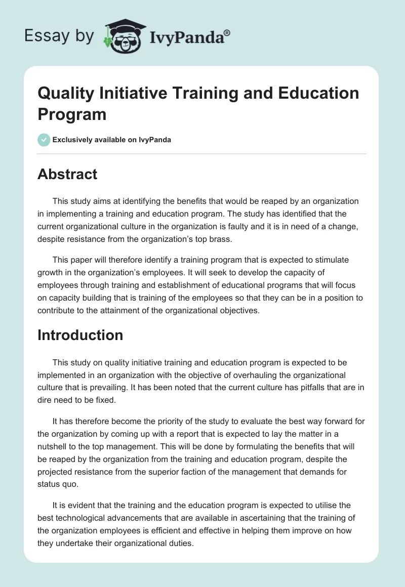 Quality Initiative Training and Education Program. Page 1
