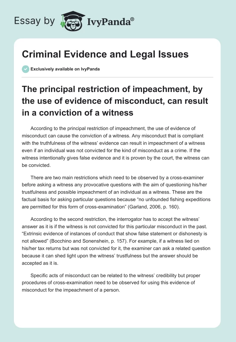 Criminal Evidence and Legal Issues. Page 1