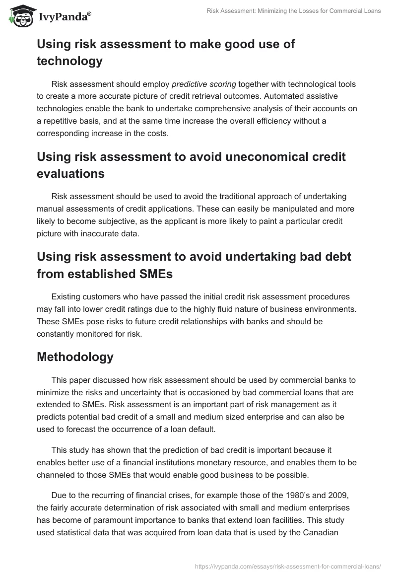 Risk Assessment: Minimizing the Losses for Commercial Loans. Page 2