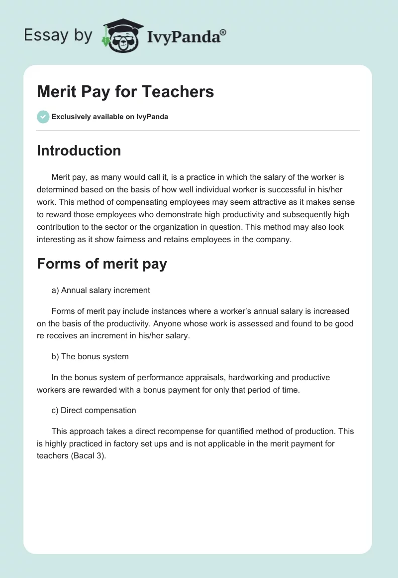 Merit Pay for Teachers. Page 1