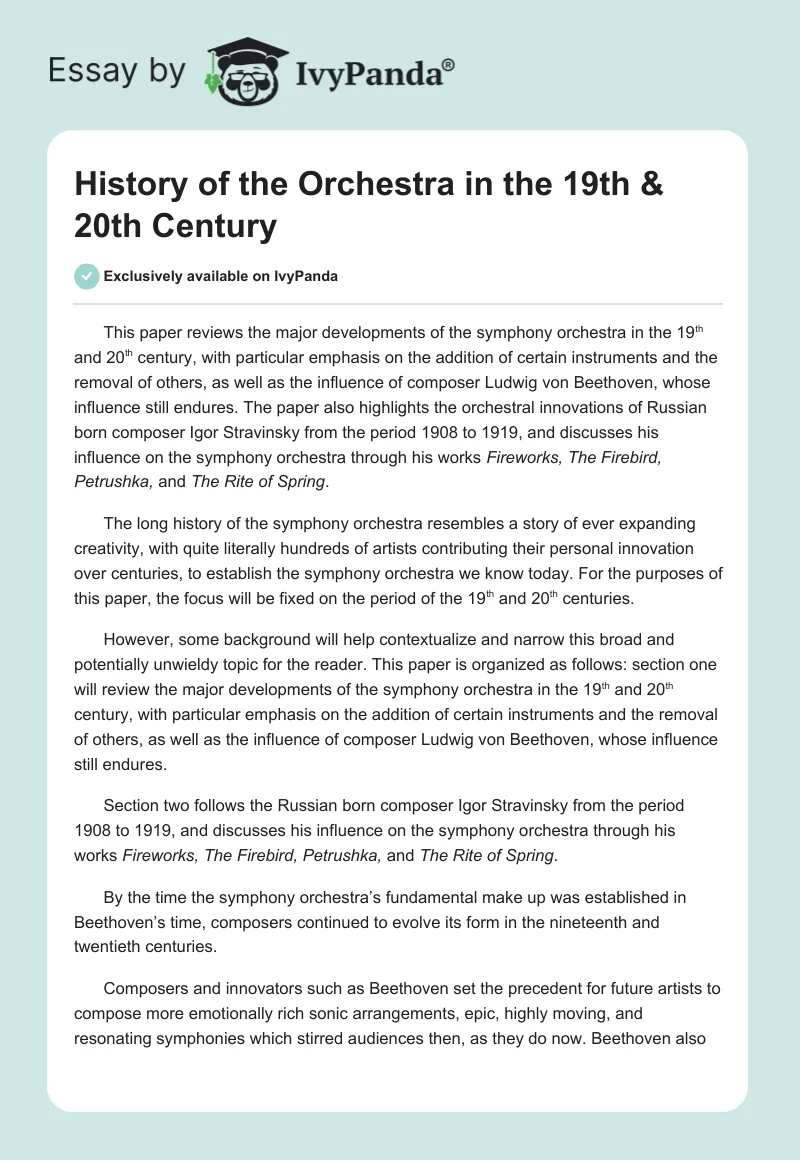 History of the Orchestra in the 19th & 20th Century. Page 1