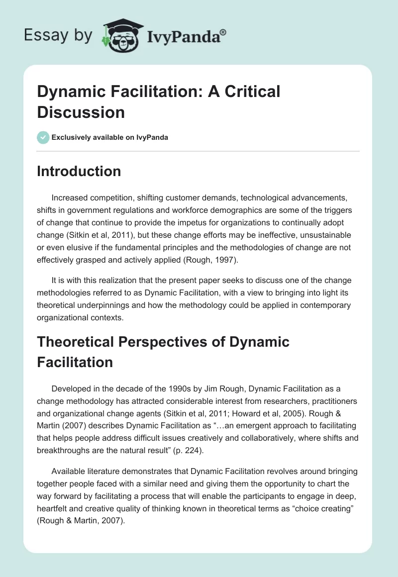 Dynamic Facilitation: A Critical Discussion. Page 1