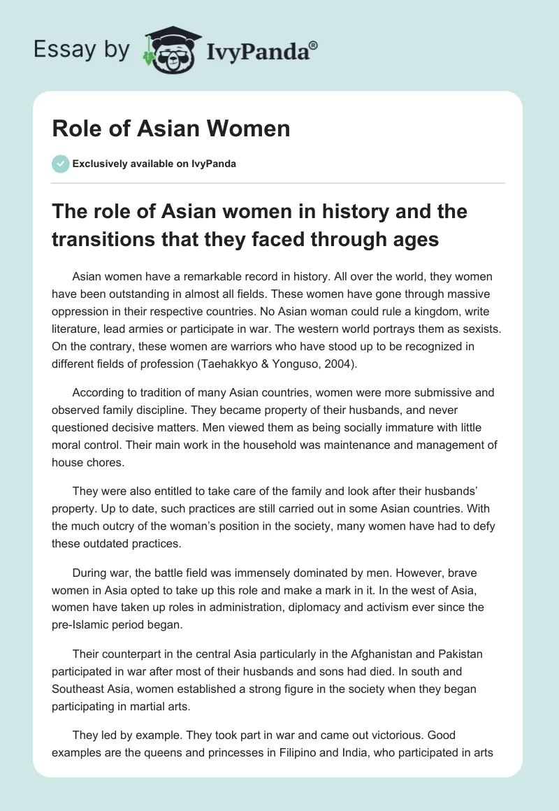 Role of Asian Women. Page 1